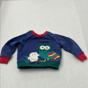 Baby Boden Blue Owl Sweatshirt with Red Accents